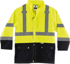 Ergodyne - Size 3XL, Lime, Rain Jacket - 3 Pockets, Rollaway Hood - Apex Tool & Supply