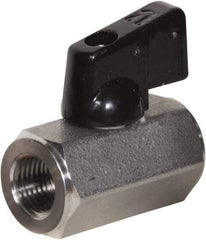 Value Collection - 3/8" Pipe, Full Port, Stainless Steel Miniature Ball Valve - Inline - Two Way Flow, FNPT x FNPT Ends, Wedge Handle, 1,000 WOG, 150 WSP - Apex Tool & Supply
