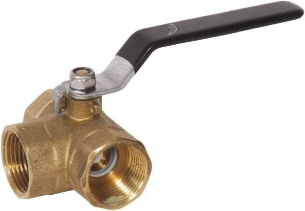 Value Collection - 3/4" Pipe, Standard Port, Brass Diverter Ball Valve - Inline - Three Way Flow, FNPTF x FNPTF x FNPTF Ends, Lever Handle, 600 WOG, 150 WSP - Apex Tool & Supply