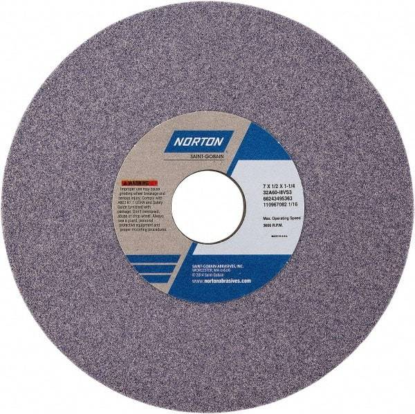 Norton - 7" Diam x 1-1/4" Hole x 1/4" Thick, K Hardness, 80 Grit Surface Grinding Wheel - Aluminum Oxide, Type 1, Medium Grade, Vitrified Bond - Apex Tool & Supply