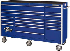 EXTREME TOOLS - 19 Drawer Steel/Aluminum Tool Roller Cabinet - 72" Wide x 47" High x 25" Deep, Ball Bearing Drawer Slides, Blue - Apex Tool & Supply