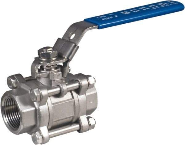 BONOMI - 3/4" Pipe, Full Port, Stainless Steel Full Port Ball Valve - 2 Piece, NPT Ends, Locking Lever Handle, 1,500 WOG, 150 WSP - Apex Tool & Supply
