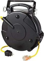 Value Collection - 12 AWG, 45' Cable Length, Cord & Cable Reel with Single Nema 5-20 End - 1 Outlet, NEMA 5-20R, 20 Amps, 120 Volts, SJTOW Cable, Black Reel, Spring Driven Reel - Apex Tool & Supply