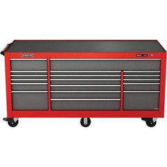 Proto - 48,654 Lb Capacity, 18 Drawer Mobile Power Workstation - 88-1/4" Wide x 27" Deep x 46-3/8" High, Steel, Safety Red & Gray - Apex Tool & Supply