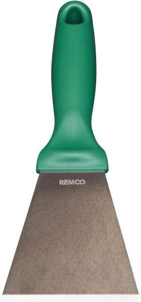 Remco - Stiff Stainless Steel Beveled Scraper - 3" Blade Width x 3-1/2" Blade Length, 5-13/32" Long Ergonomic Polypropylene Handle - Apex Tool & Supply