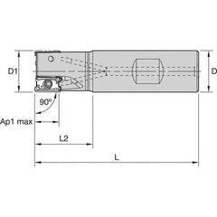 Kennametal - 1-1/2" Cut Diam, 11mm Max Depth of Cut, 1-1/4" Shank Diam, 4.53" OAL, Indexable Square Shoulder End Mill - LNGU110408SRGE Inserts, Weldon Shank, 0° Lead Angle, Through Coolant, Series Mill 4-11 - Apex Tool & Supply