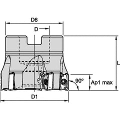 Kennametal - 7 Inserts, 50mm Cut Diam, 22mm Arbor Diam, 11mm Max Depth of Cut, Indexable Square-Shoulder Face Mill - 0° Lead Angle, 40mm High, LNGU110408SRGE Insert Compatibility, Through Coolant, Series Mill 4-11 - Apex Tool & Supply