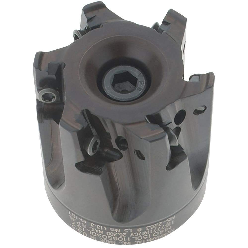 Kennametal - 6 Inserts, 1-1/2" Cut Diam, 1/2" Arbor Diam, 11mm Max Depth of Cut, Indexable Square-Shoulder Face Mill - 0° Lead Angle, 40mm High, LNGU110408SRGE Insert Compatibility, Through Coolant, Series Mill 4-11 - Apex Tool & Supply