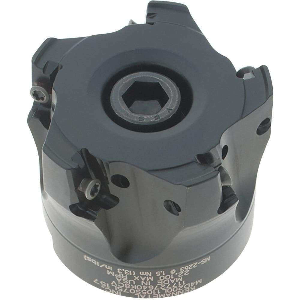 Kennametal - 5 Inserts, 2" Cut Diam, 3/4" Arbor Diam, 11mm Max Depth of Cut, Indexable Square-Shoulder Face Mill - 0° Lead Angle, 40mm High, LNGU110408SRGE Insert Compatibility, Through Coolant, Series Mill 4-11 - Apex Tool & Supply