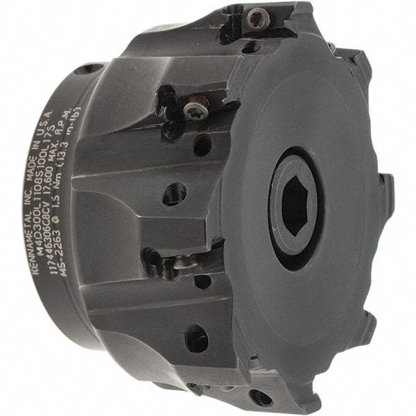 Kennametal - 8 Inserts, 3" Cut Diam, 1" Arbor Diam, 11mm Max Depth of Cut, Indexable Square-Shoulder Face Mill - 0° Lead Angle, 1-3/4" High, LNGU110408SRGE Insert Compatibility, Through Coolant, Series Mill 4-11 - Apex Tool & Supply