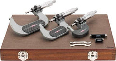 SPI - 0 to 3" Range, 3 Piece Mechanical Outside Micrometer Set - 0.0001" Graduation, 0.0001, 0.0002" Accuracy, Ratchet Stop Thimble, Carbide Face - Apex Tool & Supply