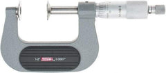 SPI - 1 to 2", Ratchet Stop Thimble, Mechanical Disc Micrometer - 0.0002" Accuracy, 0.79" Disc, 0.0001" Resolution, 0.31" Spindle Diam, Steel Face, NIST Traceability Certification Included - Apex Tool & Supply