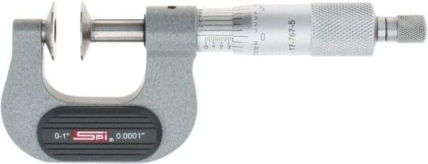 SPI - 0 to 1", Ratchet Stop Thimble, Mechanical Disc Micrometer - 0.0001" Accuracy, 0.79" Disc, 0.0001" Resolution, 0.31" Spindle Diam, Steel Face, NIST Traceability Certification Included - Apex Tool & Supply