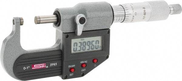 SPI - Electronic, 0 to 1" Measurement, Painted Finish Carbide Face Ball Anvil Micrometer - 0.00005" Graduation, Ratchet Stop Thimble - Apex Tool & Supply