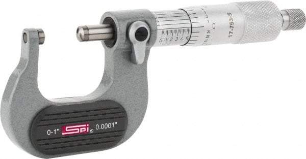 SPI - Mechanical, 0 to 1" Measurement, Painted Finish Carbide Face Ball Anvil Micrometer - 0.0001" Graduation, Ratchet Stop Thimble - Apex Tool & Supply