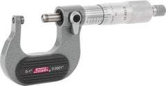 SPI - Mechanical, 0 to 1" Measurement, Painted Finish Carbide Face Ball Anvil Micrometer - 0.0001" Graduation, Ratchet Stop Thimble - Apex Tool & Supply