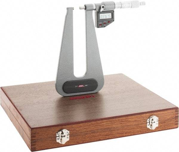 SPI - 0 to 1" Range, 0.00005" Resolution, Deep Throat IP65 Electronic Outside Micrometer - 0.0003" Accuracy, Ratchet Stop Thimble, Carbide Face, LR44 Battery, Includes NIST Traceable Certification of Inspection - Apex Tool & Supply