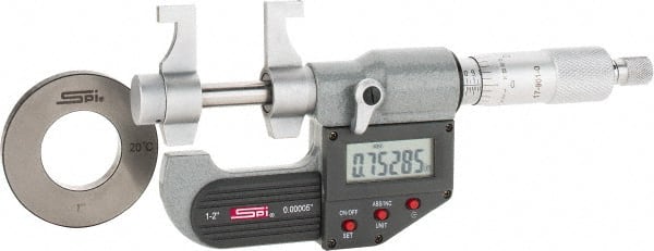 SPI - 1 to 2" Range, 0.00005" Resolution, Ratchet Stop Thimble, Electronic Inside & Tubular Micrometer - Apex Tool & Supply