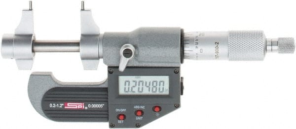 SPI - 0.2 to 1.2" Range, 0.00005" Resolution, Ratchet Stop Thimble, Electronic Inside & Tubular Micrometer - Apex Tool & Supply