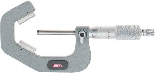 SPI - 1 to 2 Inch Measurement, 3 Flutes Measured, Ratchet Stop Thimble, Mechanical V Anvil Micrometer - 0.0002 Inch Accuracy, Carbide Face - Apex Tool & Supply