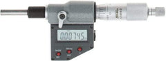 SPI - 0 to 25mm Range, 6.5mm Spindle Diameter, 28.5mm Spindle Length, 160mm OAL, Electronic Micrometer Head - 0.00005" Resolution, 0.0001" Accuracy, Carbide Measuring Face, Data Output - Apex Tool & Supply