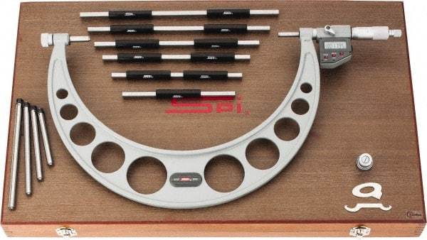 SPI - Electronic, 6 to 12 Range, Carbide Face Interchangeable Anvil Micrometer - 0.0003" Accuracy, 0.00005" Graduation - Apex Tool & Supply