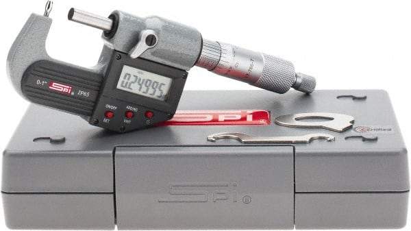 SPI - 0 to 1 Inch Range, 0.00005 Inch Graduation, B Anvil, Ratchet Stop Thimble, Electronic Tube Micrometer - 0.0001 Inch Accuracy, Carbide Face - Apex Tool & Supply