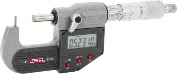 SPI - 0 to 1 Inch Range, 0.00005 Inch Graduation, A Anvil, Ratchet Stop Thimble, Electronic Tube Micrometer - 0.0001 Inch Accuracy, Carbide Face - Apex Tool & Supply