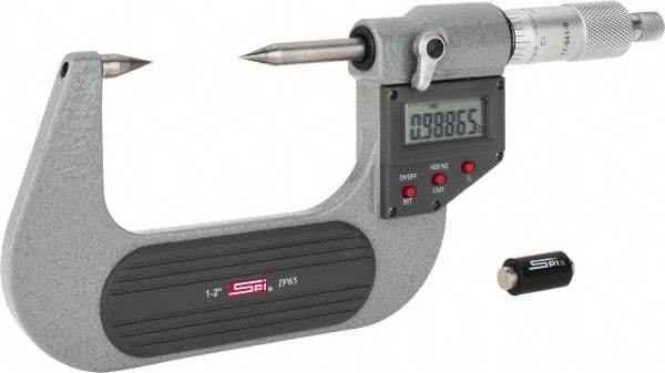 SPI - 1 to 2 Inch, Ratchet Stop, Electronic Point Micrometer - Accurate up to 0.0002 Inch, 30° Point Angle - Apex Tool & Supply