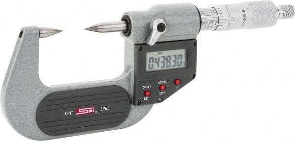 SPI - 1 Inch, Ratchet Stop, Electronic Point Micrometer - Accurate up to 0.0001 Inch, 30° Point Angle - Apex Tool & Supply