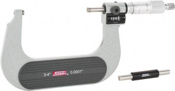 SPI - 3 to 4" Range, 0.0001" Graduation, Mechanical Outside Micrometer - Ratchet Stop Thimble, 2-1/4" Throat Depth, Accurate to 0.0002", Digital Counter - Apex Tool & Supply