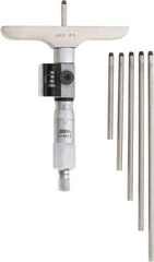 SPI - 0 to 6" Range, 6 Rod, Mechanical Depth Micrometer - Ratchet Stop Thimble, 4" Base Length, 0.001" Graduation, 4.5mm Rod Diam - Apex Tool & Supply