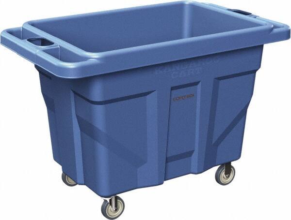Made in USA - 1,000 Lb Load Capacity, 18.67 Cu Ft, 15 Bushels, 0.67 Cu Yd, Polyethylene Delivery Cart - 53" Wide x 31" Long x 38" High, Blue - Apex Tool & Supply