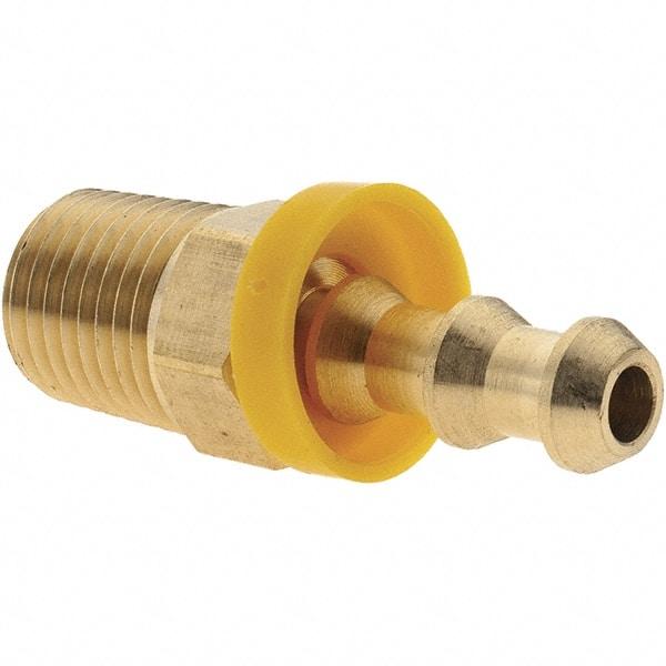 Value Collection - 1/4" ID 1/4 NPTF Barbed Push On Male Connector - Brass - Apex Tool & Supply