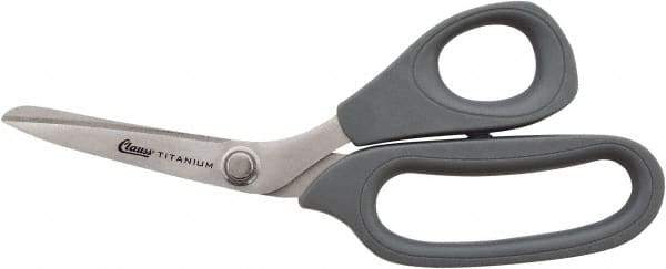 Clauss - 2-1/2" LOC, 8" OAL Stainless Steel High Leverage Scissors - Ambidextrous, Full Serrated, Glass-Filled Nylon Bent Handle, For Cutting, Kevlar - Apex Tool & Supply