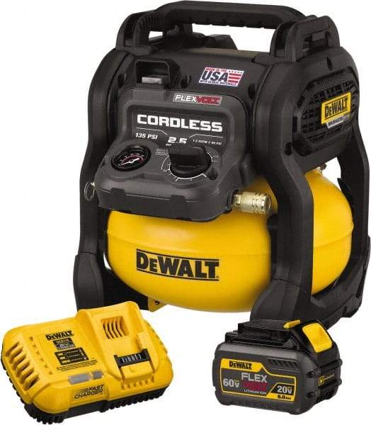 DeWALT - 0.4 hp, 1.5 SCFM at 40 psi, 1.2 SCFM at 90 psi, Pancake Compressor - 2.5 Gal Tank, 60V, 135 psi - Apex Tool & Supply