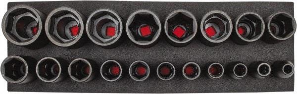 Proto - 19 Piece 1/2" Drive Black Finish Deep Well Socket Set - 6 Points, 3/8" to 1-1/2" Range, Inch Measurement Standard - Apex Tool & Supply