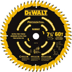 DeWALT - 7-1/4" Diam, 5/8" Arbor Hole Diam, 60 Tooth Wet & Dry Cut Saw Blade - Tungsten Carbide-Tipped, Smooth Action, Standard Round Arbor - Apex Tool & Supply