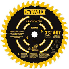 DeWALT - 7-1/4" Diam, 5/8" Arbor Hole Diam, 40 Tooth Wet & Dry Cut Saw Blade - Tungsten Carbide-Tipped, Smooth Action, Standard Round Arbor - Apex Tool & Supply