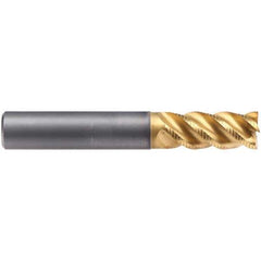 Emuge - 6mm Diam, 13mm LOC, 4 Flute Solid Carbide Roughing & Finishing End Mill - TiN/TiAlN Finish, 57mm OAL, 6mm Shank Diam, Cylindrical Shank, 45° Helix, Long Length - Apex Tool & Supply