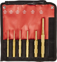 Mayhew - 6 Piece, 3 to 10mm, Pin Punch Set - Round Shank, Brass, Comes in Kit Bag - Apex Tool & Supply