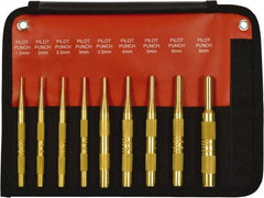 Mayhew - 9 Piece, 1.5 to 10mm, Pin Punch Set - Round Shank, Brass, Comes in Kit Bag - Apex Tool & Supply