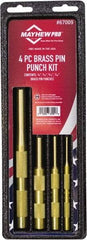 Mayhew - 4 Piece, 1/8 to 7/16", Pin Punch Set - Round Shank, Brass, Comes in Kit Bag - Apex Tool & Supply