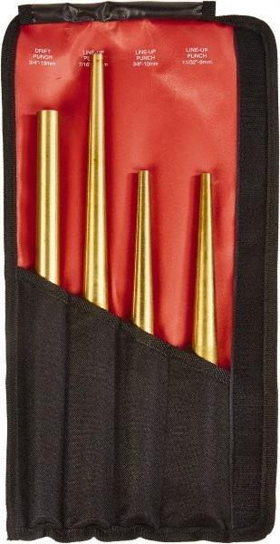 Mayhew - 4 Piece, 3/4 to 7/16", X-Long Punch - Round Shank, Brass, Comes in Kit Bag - Apex Tool & Supply