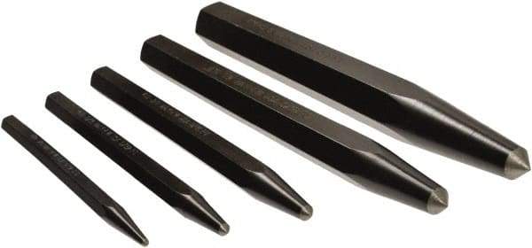 Mayhew - 5 Piece, 3/32 to 3/8", Center Punch Set - Hex Shank, Steel, Comes in Pouch - Apex Tool & Supply