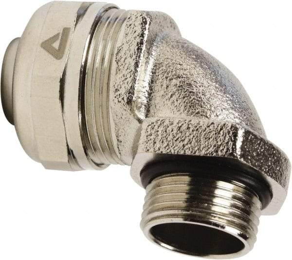 Anaconda Sealtite - 16mm Trade, Nickel Plated Brass Threaded 90° Liquidtight Conduit Connector - Partially Insulated - Apex Tool & Supply