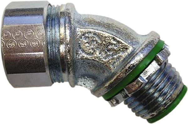 Anaconda Sealtite - 1/2" Trade, Zinc Plated Steel Threaded Angled Liquidtight Conduit Connector - Insulated - Apex Tool & Supply