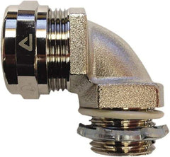 Anaconda Sealtite - 1-1/4" Trade, Nickel Plated Brass Threaded 90° Liquidtight Conduit Connector - Partially Insulated - Apex Tool & Supply