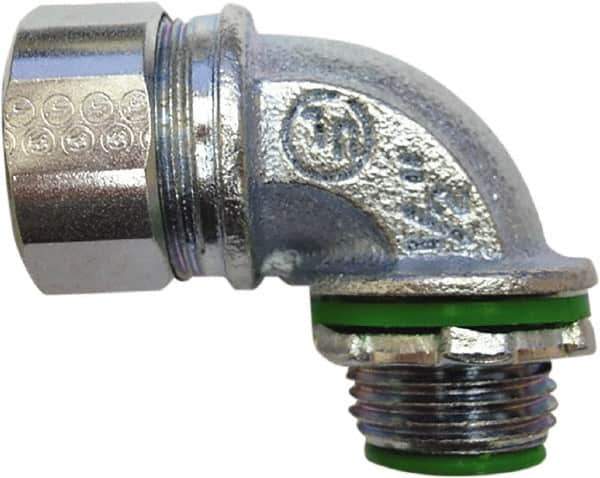 Anaconda Sealtite - 3/4" Trade, Zinc Plated Steel Threaded Angled Liquidtight Conduit Connector - Insulated - Apex Tool & Supply
