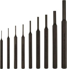 Mayhew - 9 Piece, 1.5 to 10mm, Pin Punch Set - Hex Shank, Steel, Comes in Kit Bag - Apex Tool & Supply